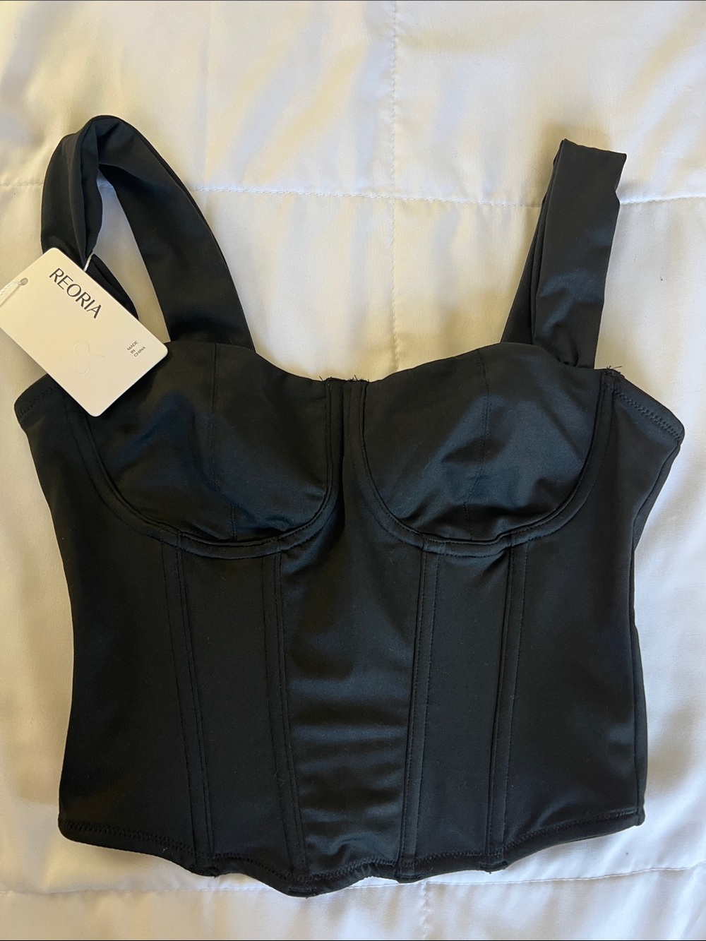 ReoRia Black Satin Corset Bustier Top